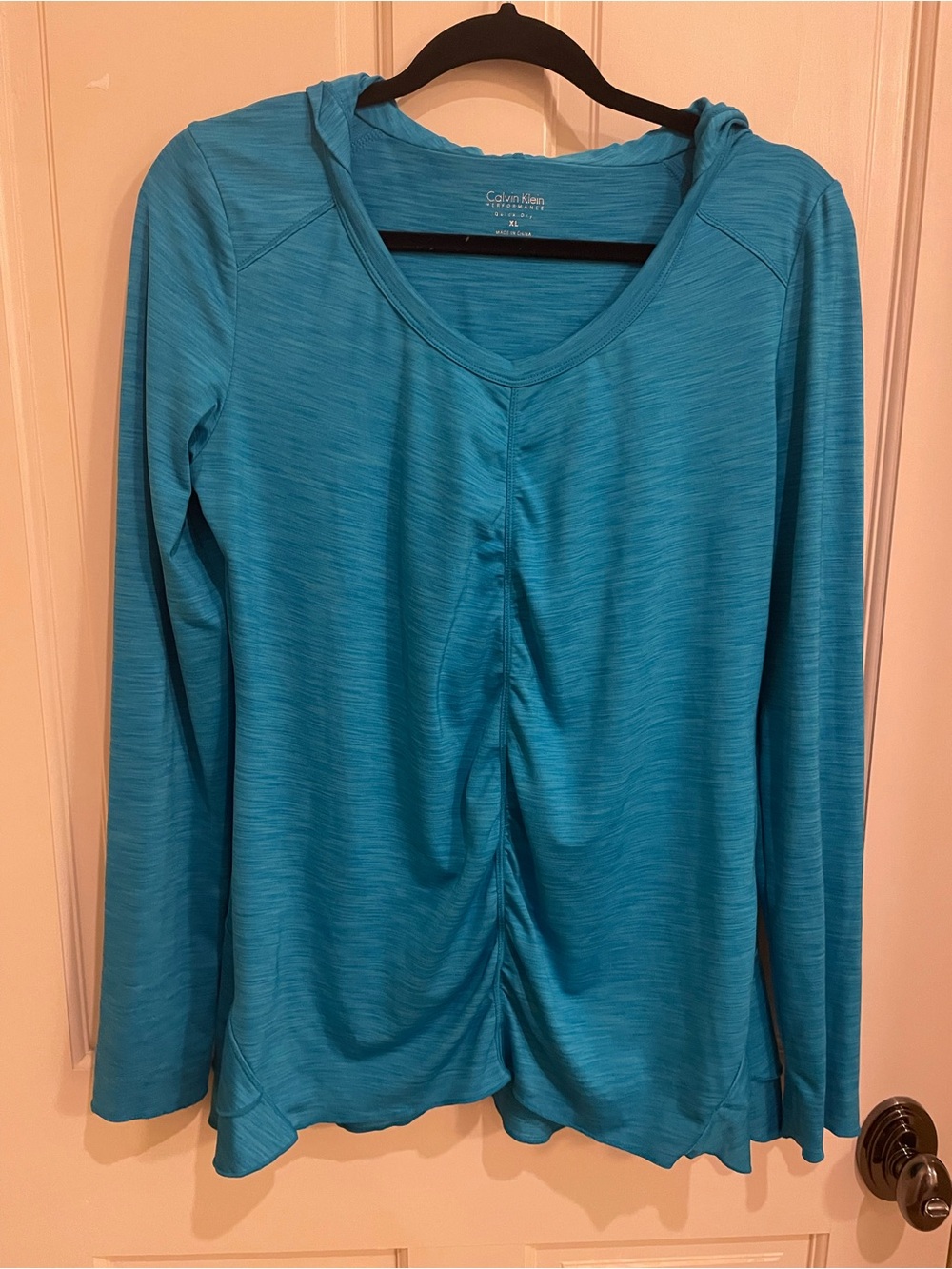 Calvin Klein Women's Teal V-Neck Hooded Long-Sleeve Top